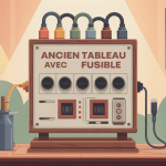 Illustration d’un ancien tableau électrique avec fusible et modèle moderne