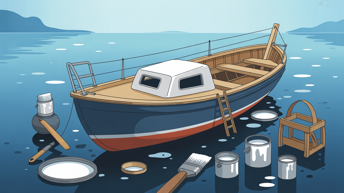 bateau peinture coque fraîchement peint outils illustration