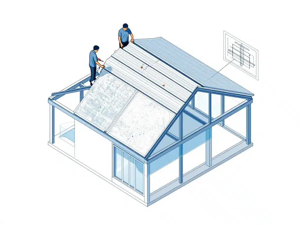 Préparation structure pose panneau sandwich toiture