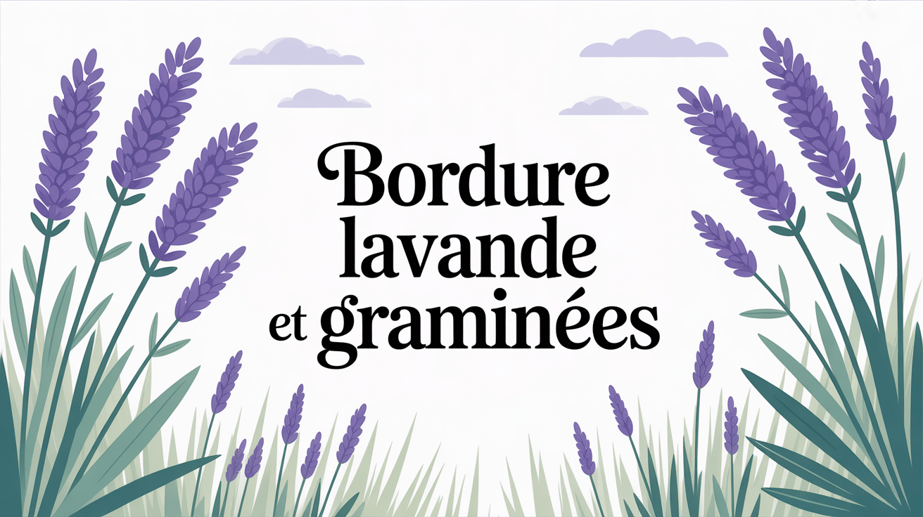 illustration bordure lavande et graminées jardin