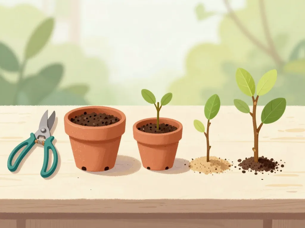 étapes matérielles bouturage arbousier sur table de jardin