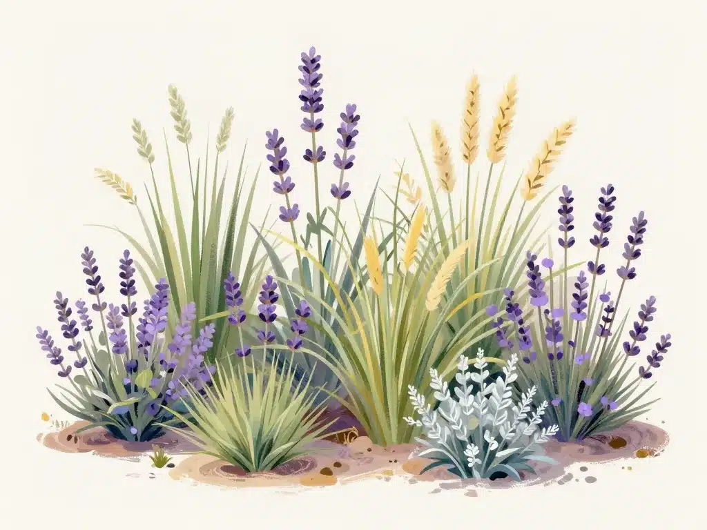 sélection lavandes et graminées bordure jardin
