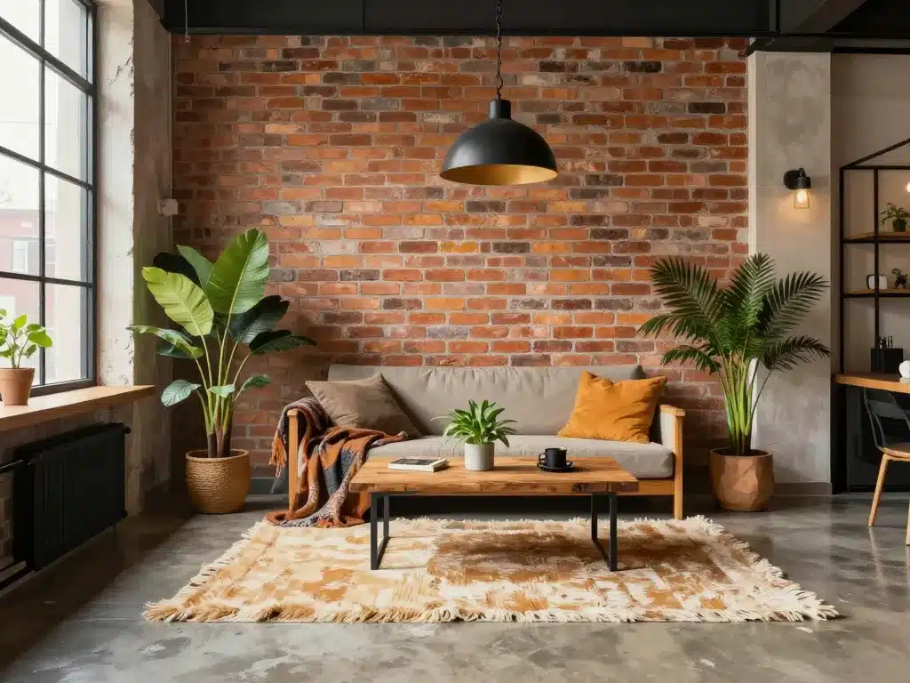 Décoration industrielle chaleureuse dans petit loft