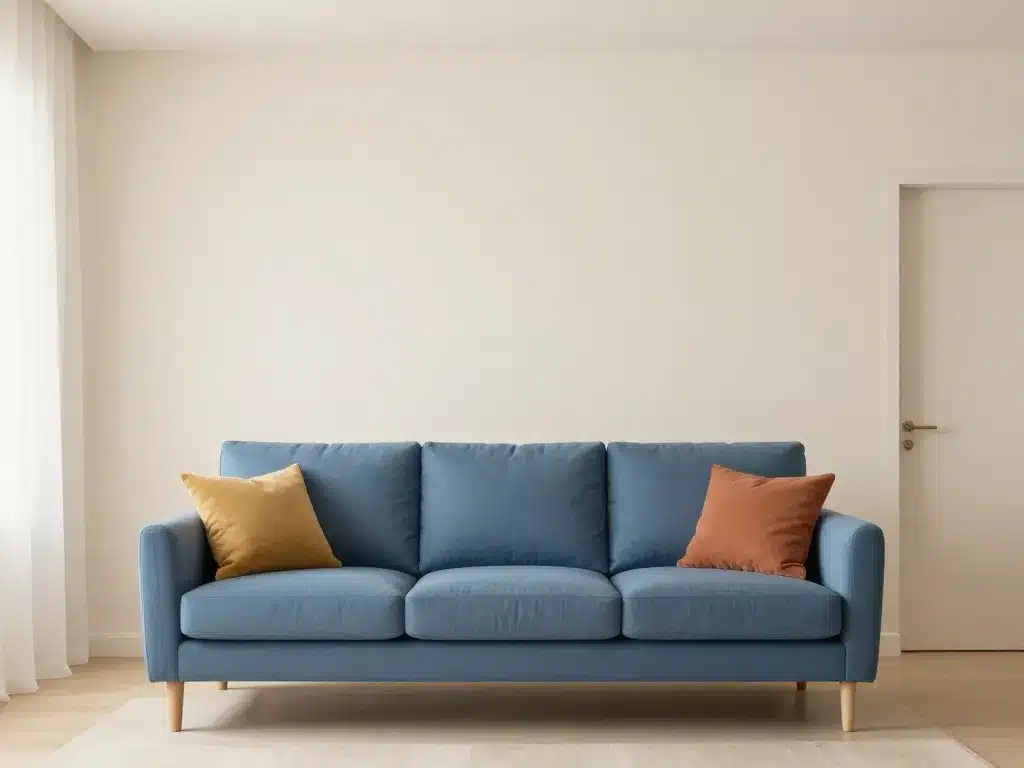 deco salon canape bleu harmonie couleurs