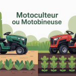 Illustration montrant la différence entre motoculteur et motobineuse en jardin