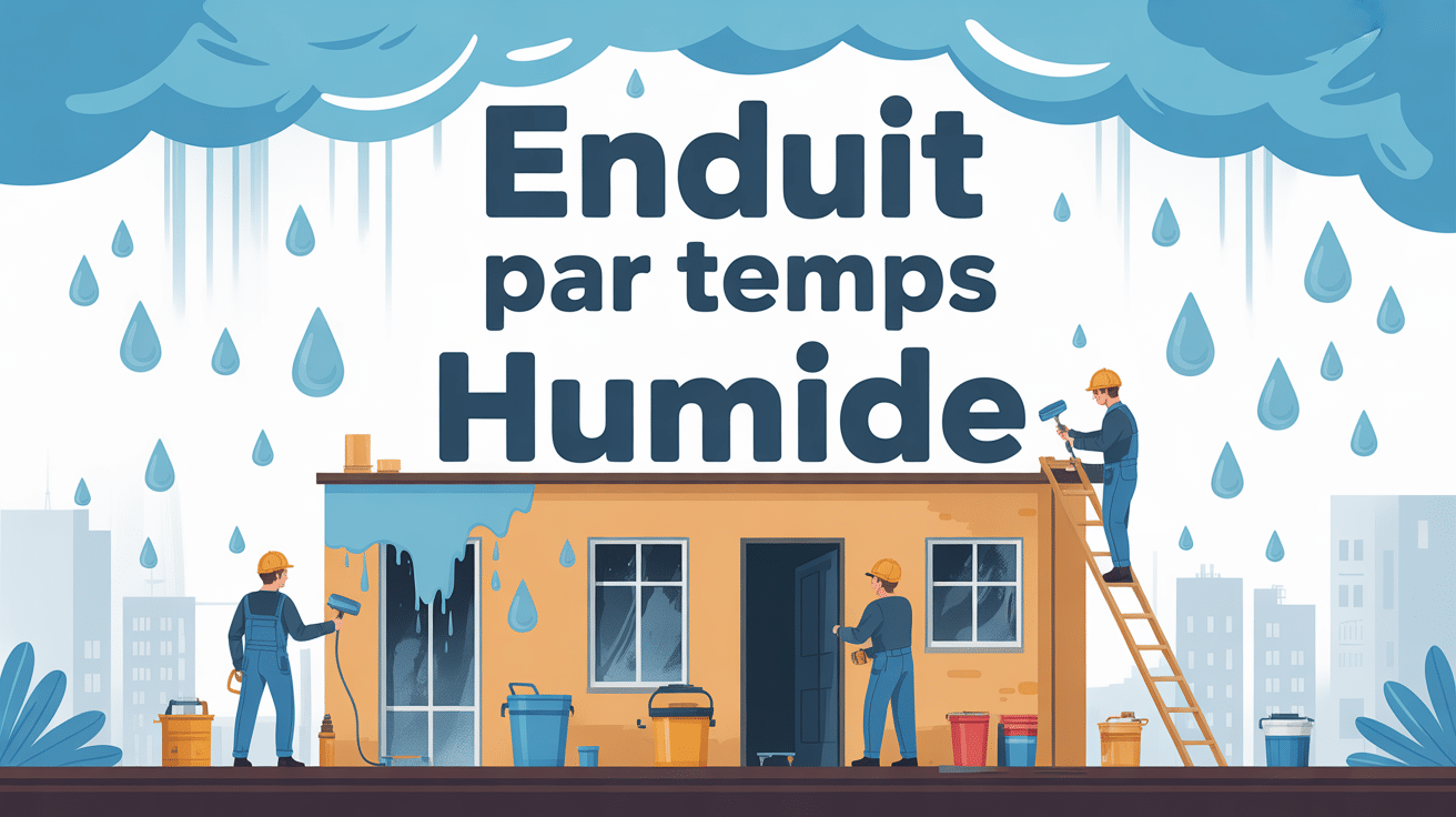 Chantier enduit par temps humide illustration ouvriers protections