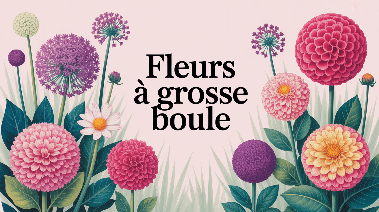 illustration stylisée fleurs grosse boule jardin