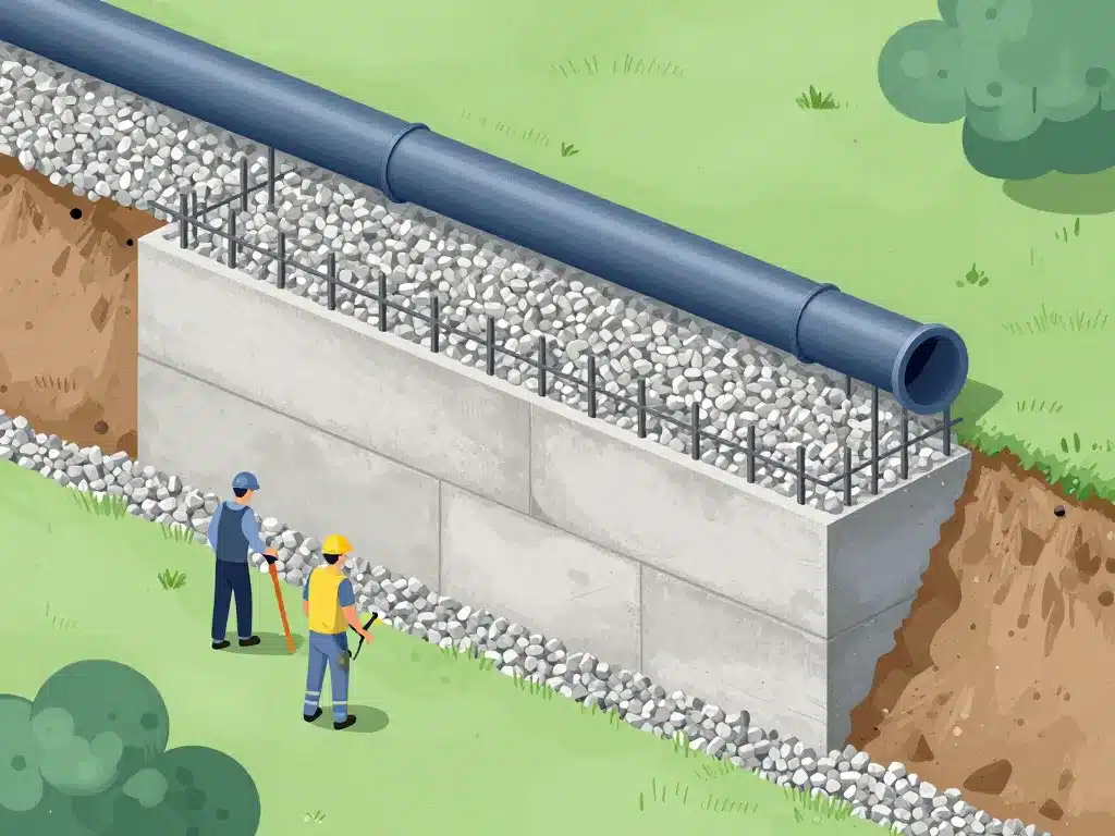 fondation mur soutenement 2m drainage armature béton construction