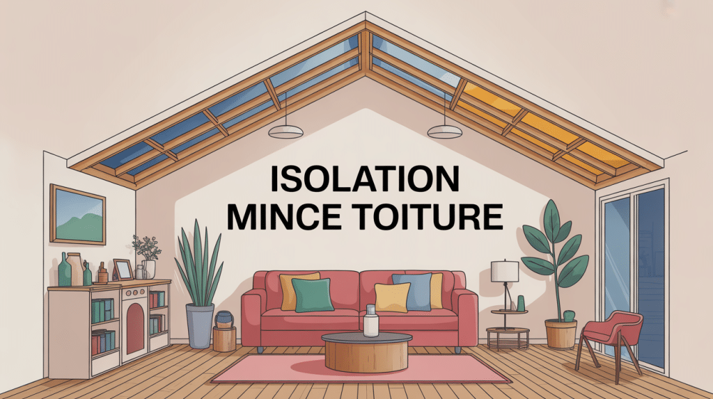 Illustration coupe maison avec isolation mince toiture