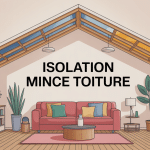 Illustration coupe maison avec isolation mince toiture