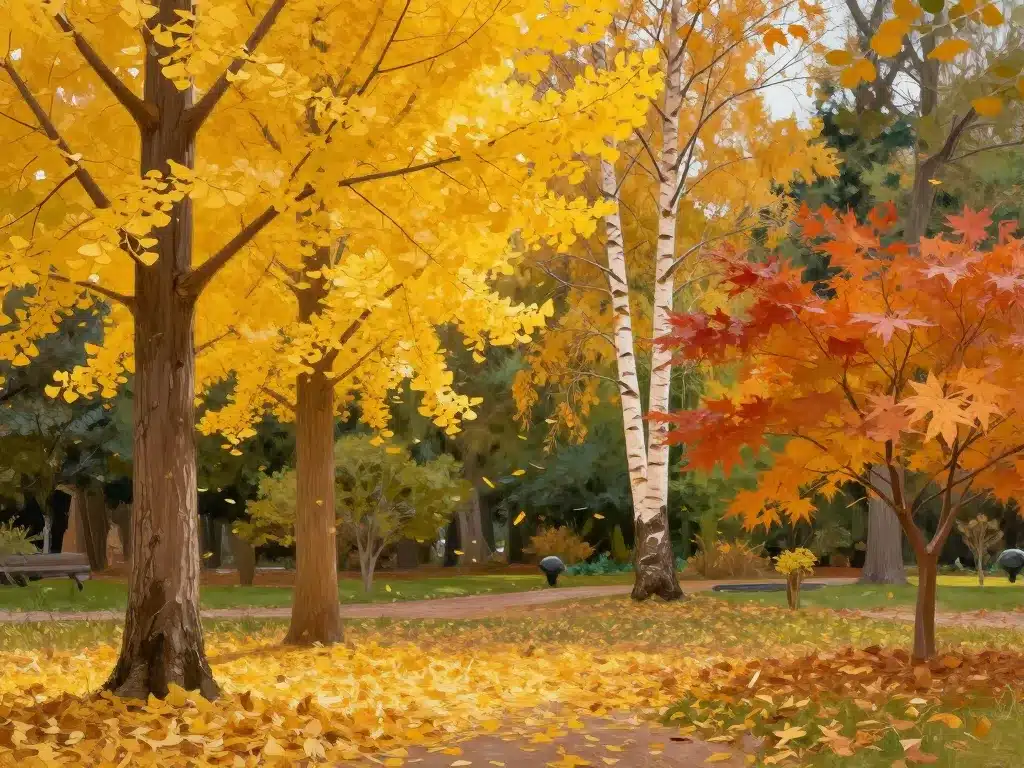 arbre feuillage jaune automne jardin effet lumineux