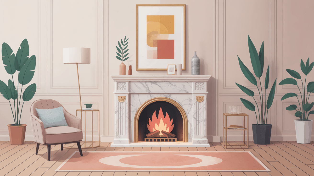 Peinture sur marbre cheminée dans un salon élégant