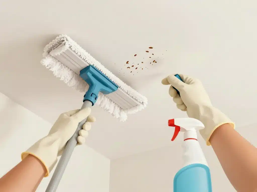 nettoyage asticot au plafond en action