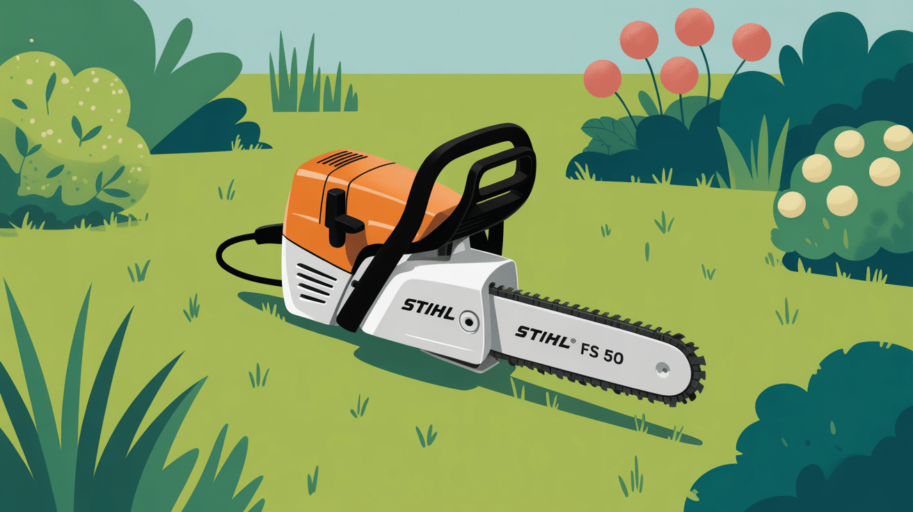 stihl fs 50 dans un jardin verdoyant