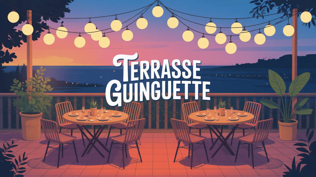terrasse guinguette festive illustration vectorielle ambiance chaleureuse