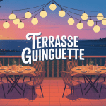 terrasse guinguette festive illustration vectorielle ambiance chaleureuse