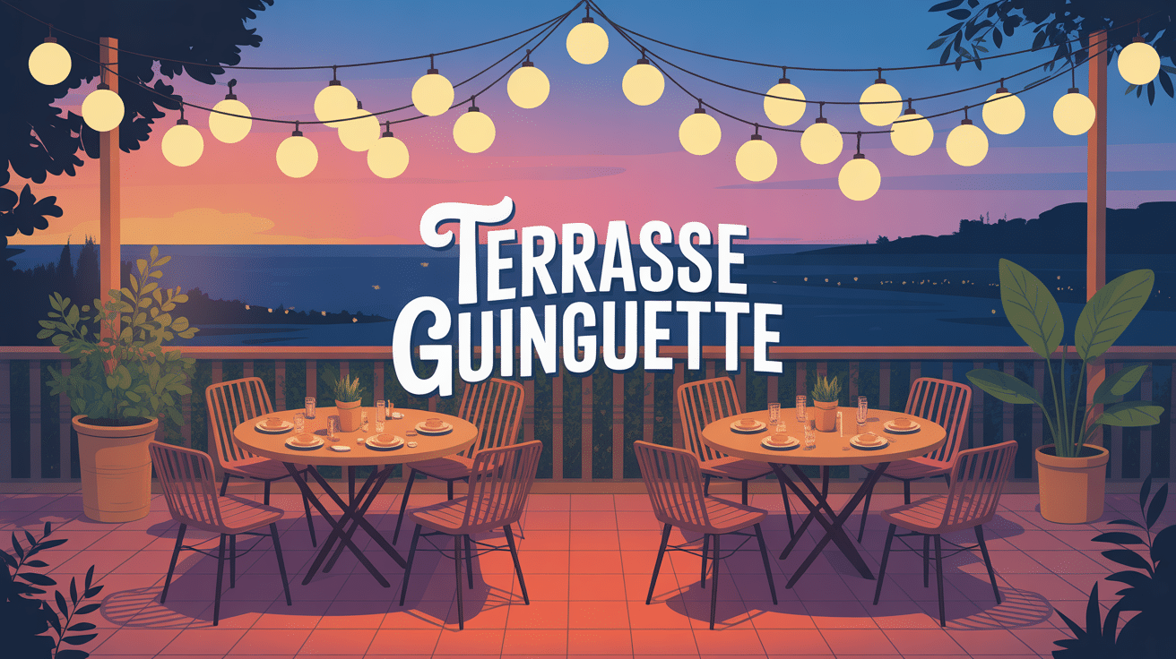 terrasse guinguette festive illustration vectorielle ambiance chaleureuse