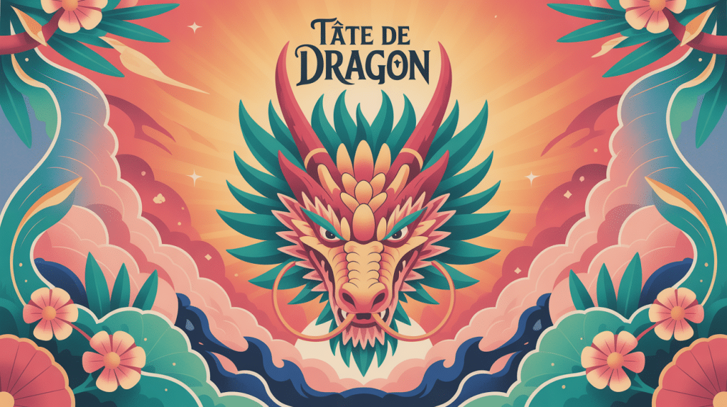 illustration tete de dragon stylisee plantes symboles fantasy