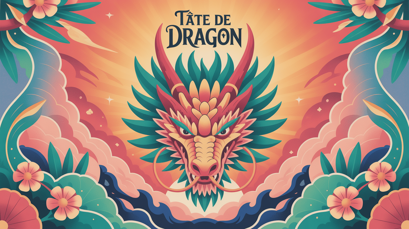illustration tete de dragon stylisee plantes symboles fantasy