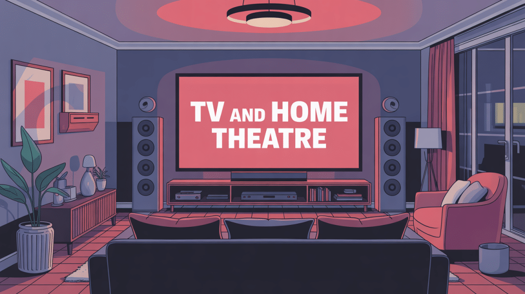 Salon moderne avec tv and home theatre immersive