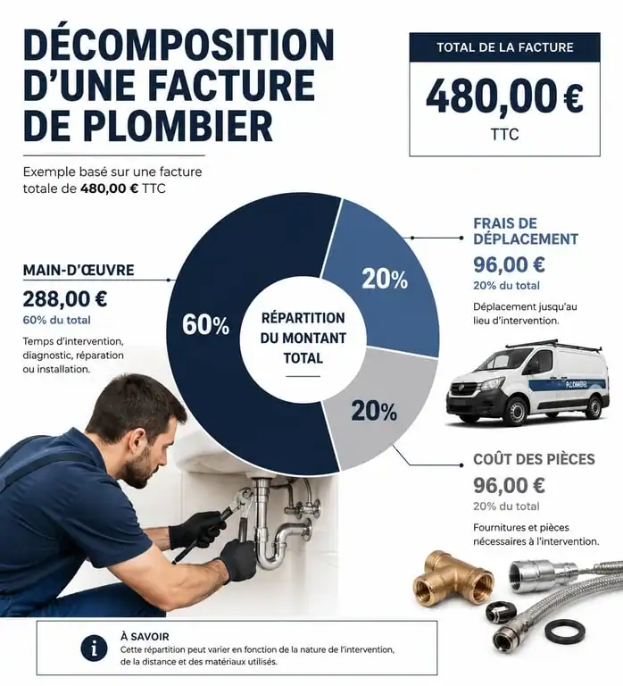 Infographie décomposition prix plombier et devis travaux
