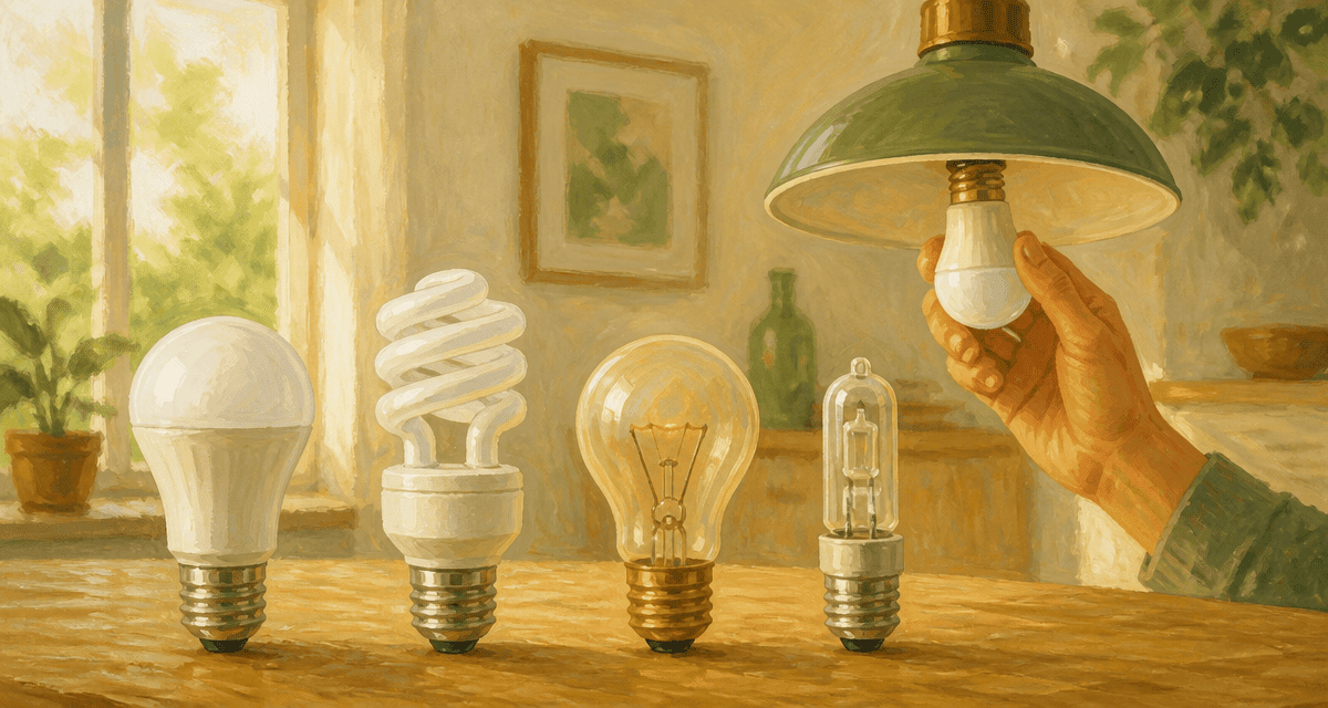 ampoule economique led et autres types alignées sur table