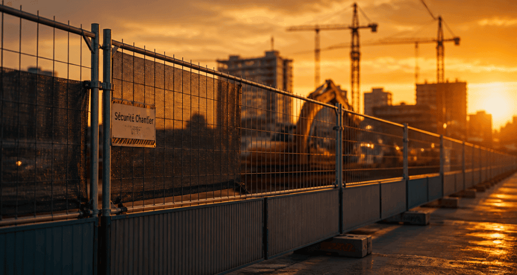 barriere heras sur chantier avec accessoires
