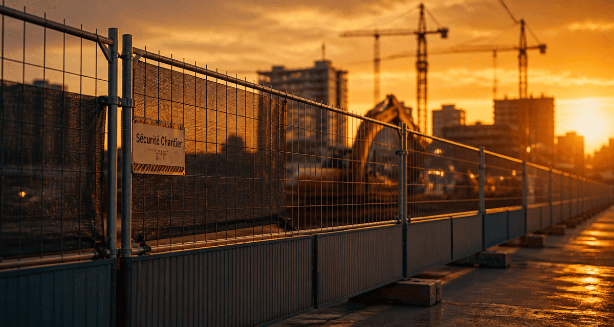 barriere heras sur chantier avec accessoires