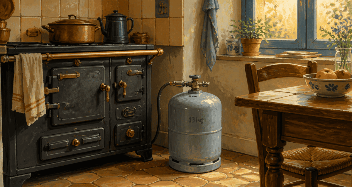bouteille de gaz gris près cuisinière