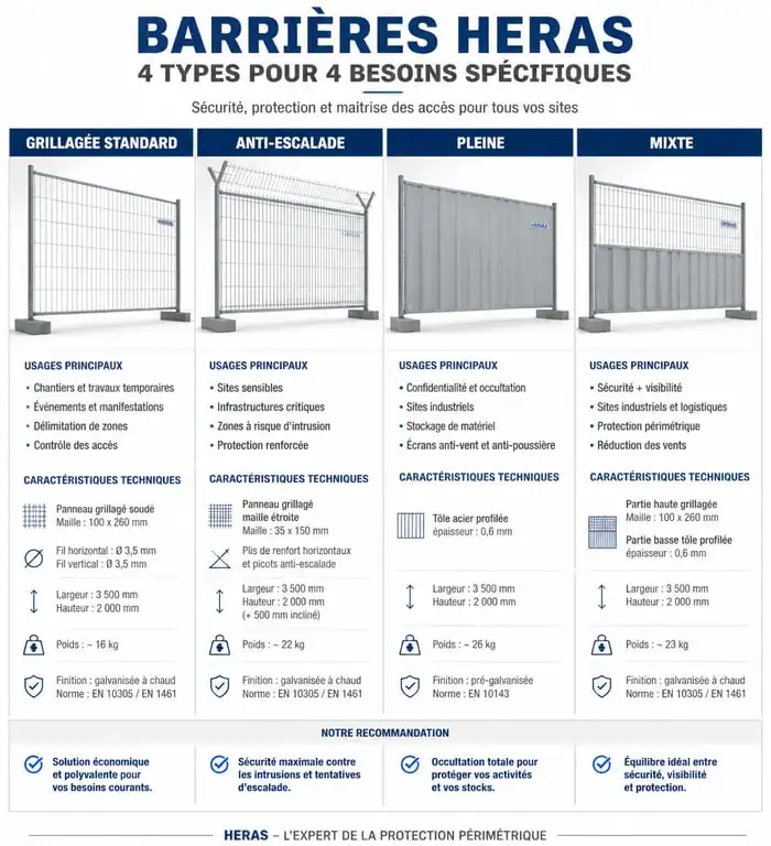 Comparatif des différents modèles de barrières Heras pour chantiers et événements