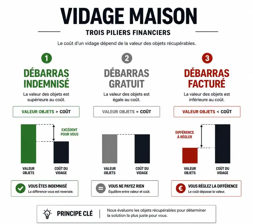 Infographie des coûts et scénarios financiers pour un vidage maison