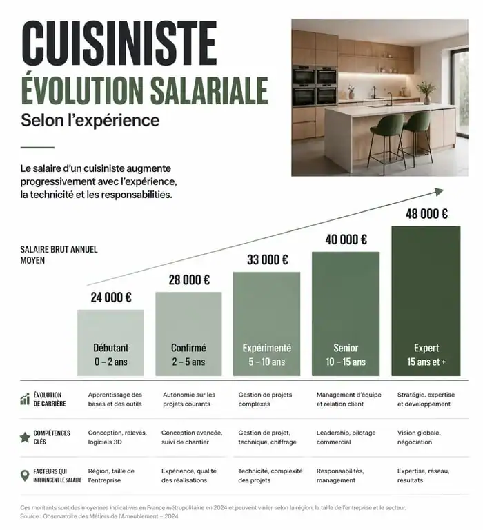 Évolution du salaire d'un cuisiniste selon l'expérience et les compétences