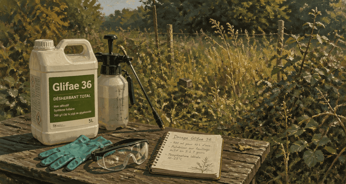 glifae 36 bidon sur table avec pulvérisateur et gants