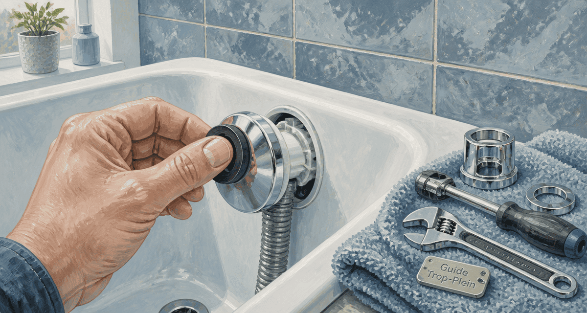 trop plein baignoire installation joint chromé