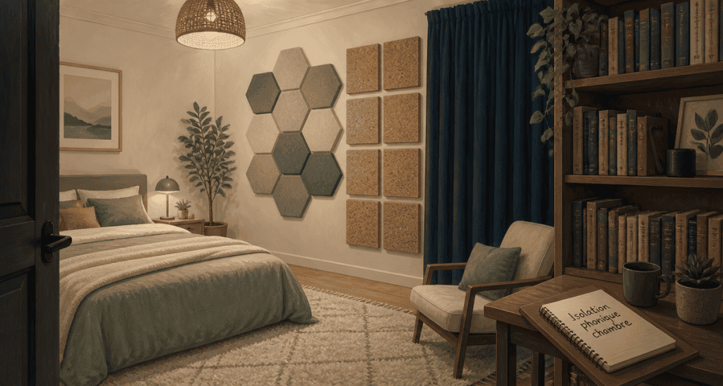 isolation phonique mur chambre sans travaux panneaux rideau tapis