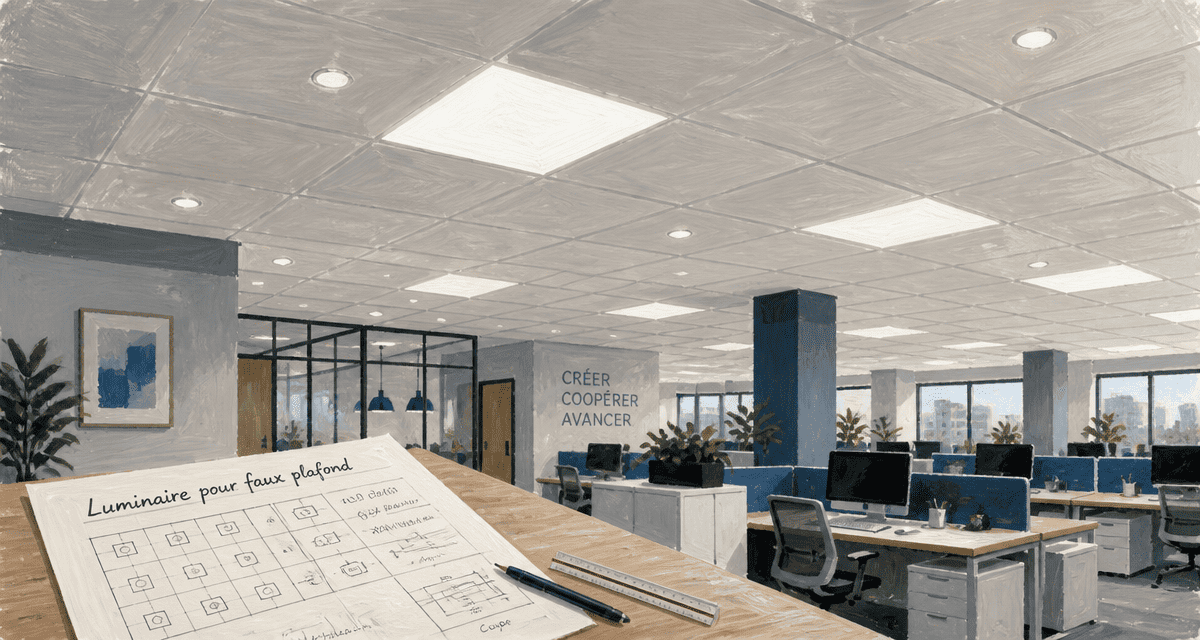 luminaire faux plafond LED et spots encastrés