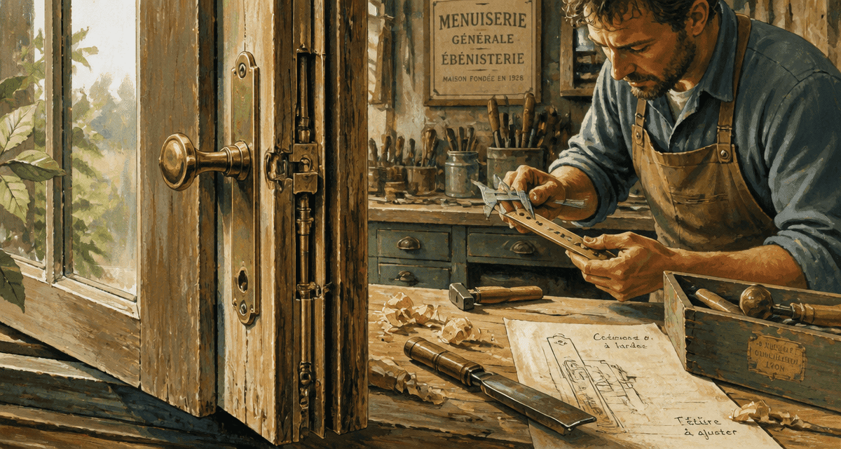 mecanisme cremone fenetre bois ancien detail
