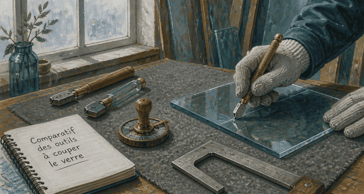 outil à couper le verre sur table atelier