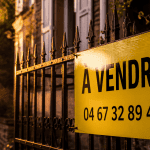 Panneaux agence immobilière Akilux sur grille devant maison