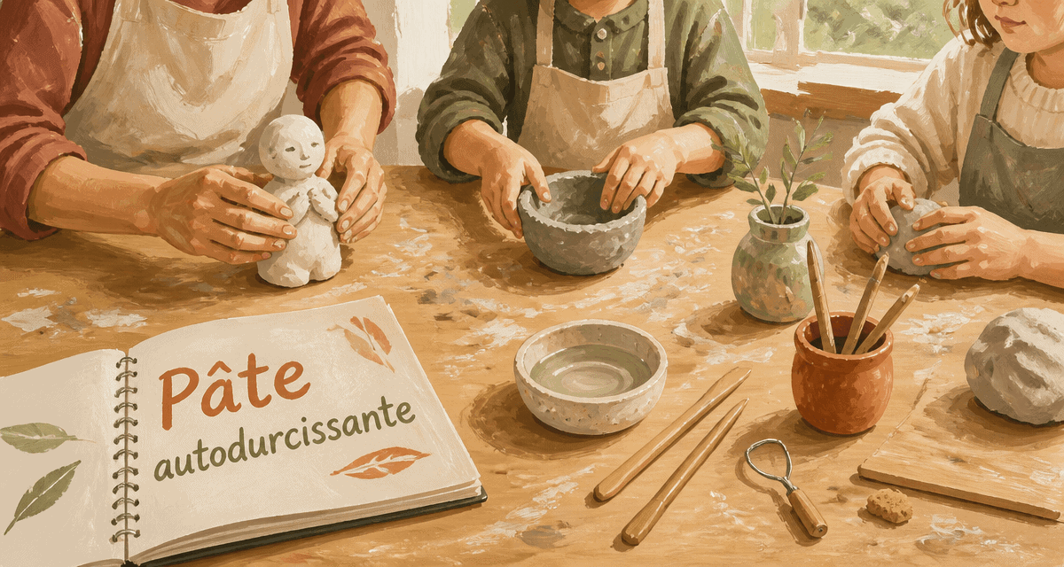 Mains modelant pâte autodurcissante sur table
