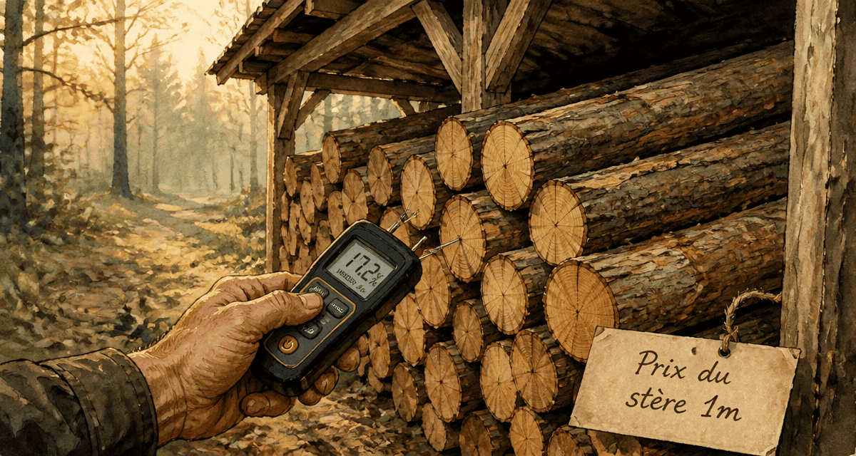 prix d un stere de bois en 1metre, buche et humidimetre
