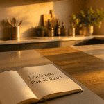 revêtement de plan de travail cuisine moderne en lumière dorée