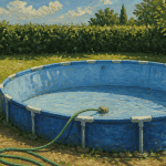Vider une piscine avec un tuyau dans un jardin d'été