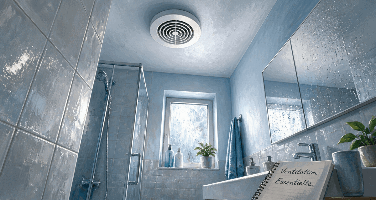 vmc dans salle de bain contemporaine avec vapeur et carrelage