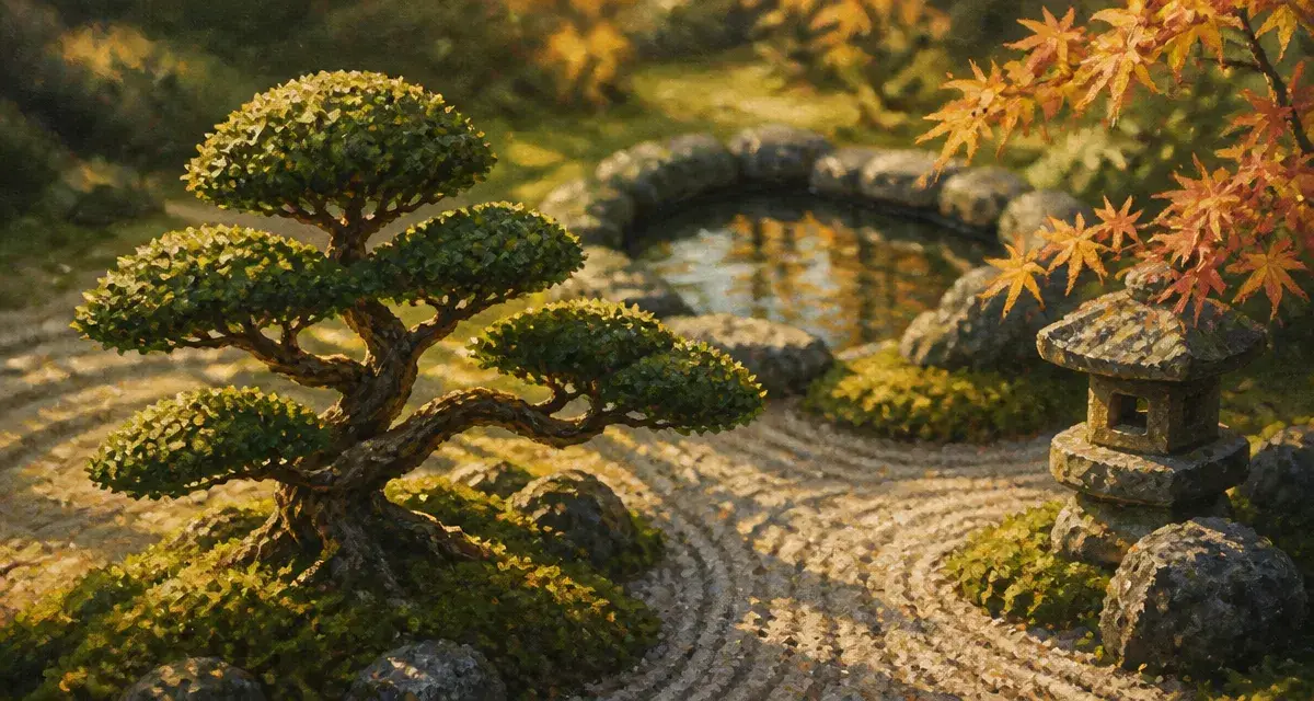 Arbres japonais en niwaki : feuillage taillé en nuages