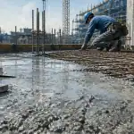 dalle en béton armé fraîchement coulée sur chantier
