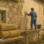 enduit chaux chanvre exterieur sur façade pierre
