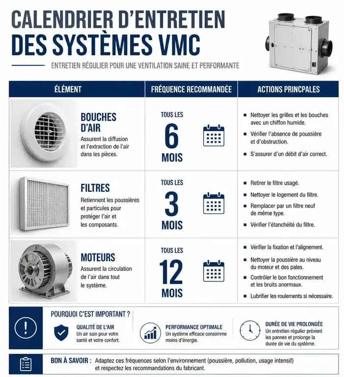 Infographie du calendrier de maintenance VMC pour un entretien optimal