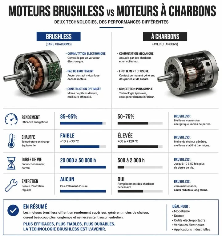 Infographie comparative des moteurs Brushless pour outillage portatif
