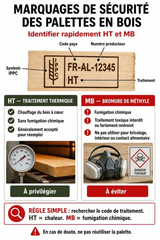 Infographie sur les marquages de sécurité pour le bois de palette meuble